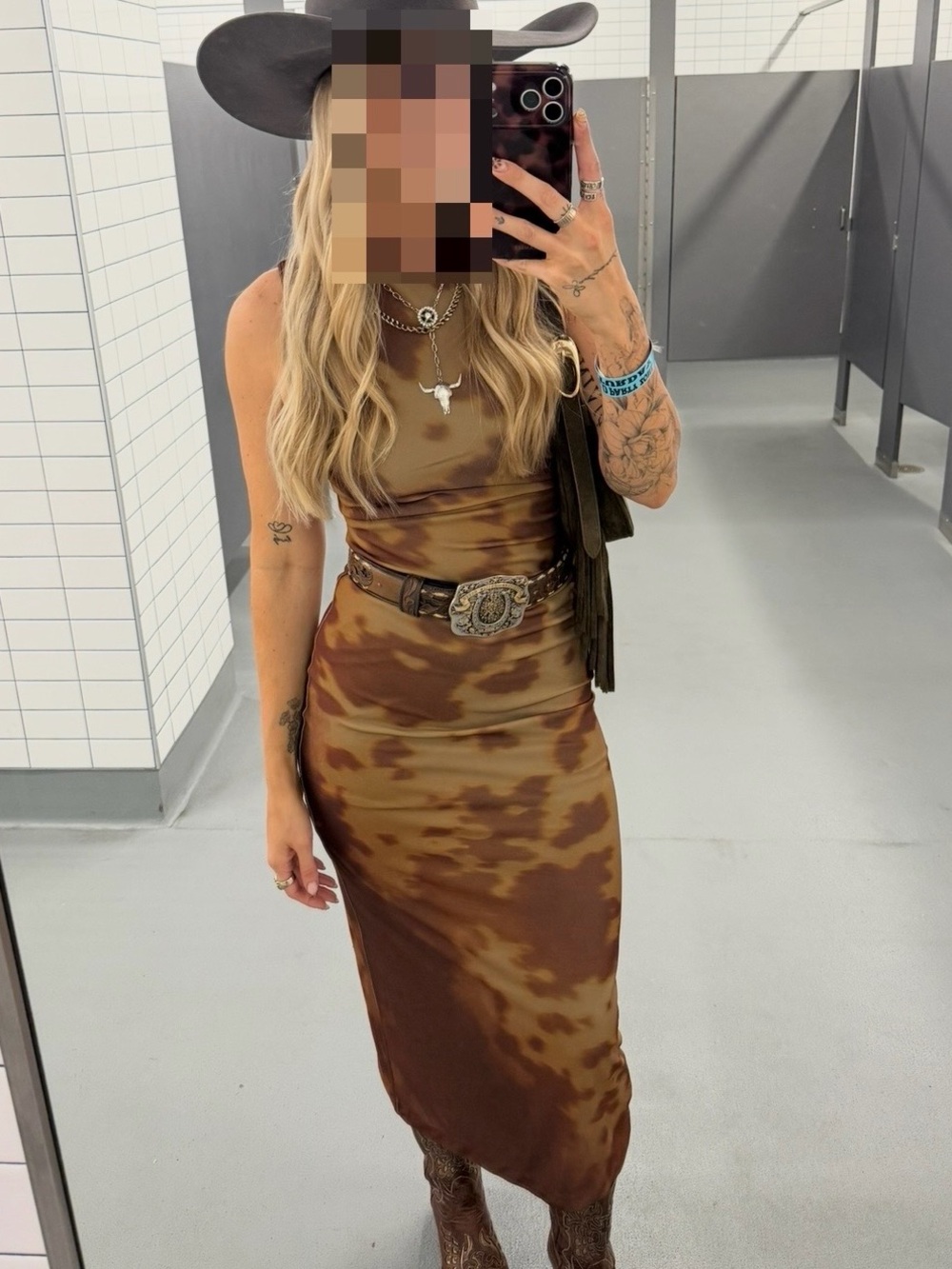 Sleeveless Brown Tie-Dye Midi Dress